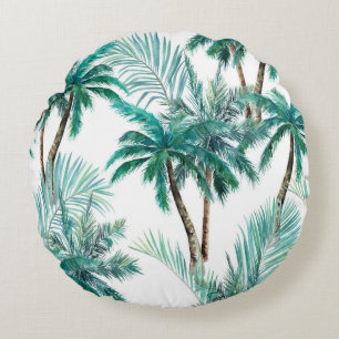 Tropical Palm: Watercolor Jungle Pattern. Round Pillow