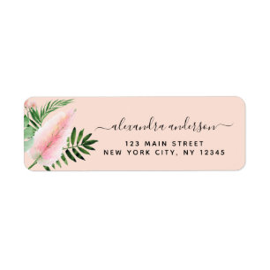 Tropical Palm Watercolor Rose Green Adresse de ret