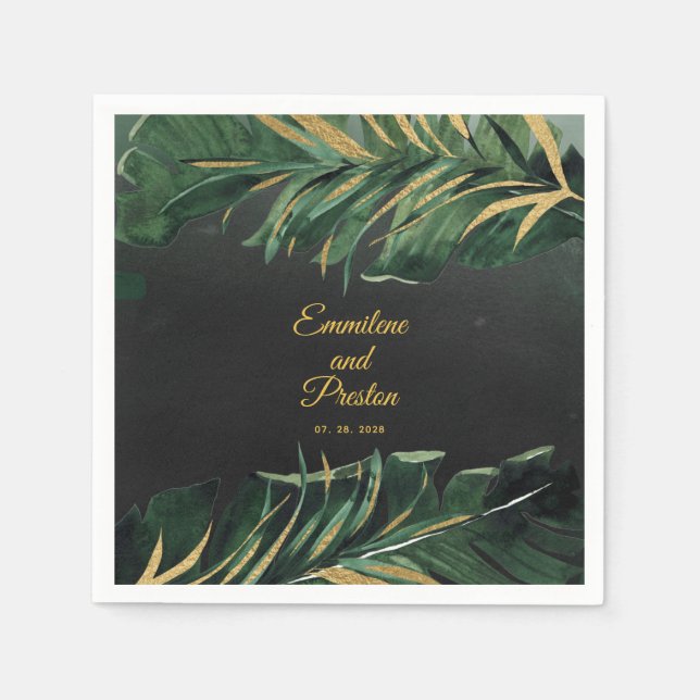 Tropical Palm Wedding 5" Square Cocktail Napkins (Front)