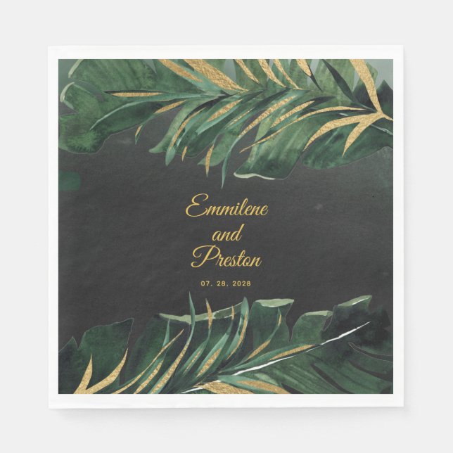 Tropical Palm Wedding 6" Square Luncheon Napkins (Front)