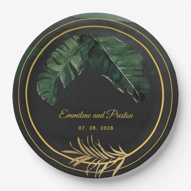 Tropical Palm Wedding 9 Inch Dinner Paper Plate (Front)