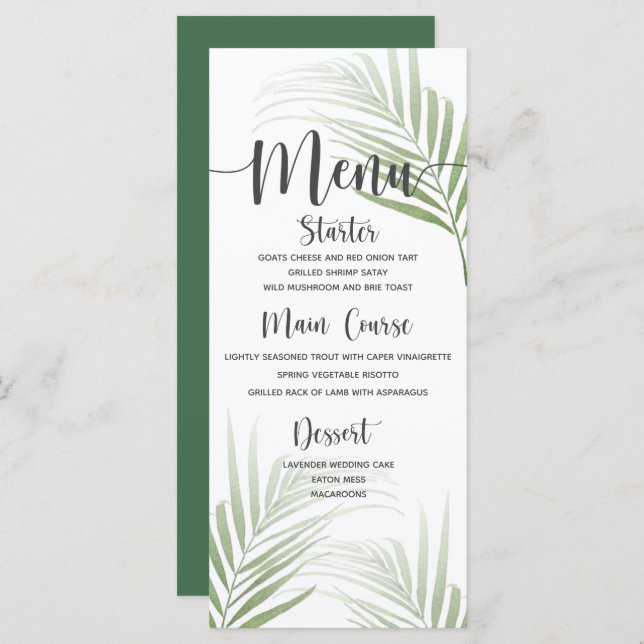 Tropical Palm Wedding Dinner Menu (Front/Back)