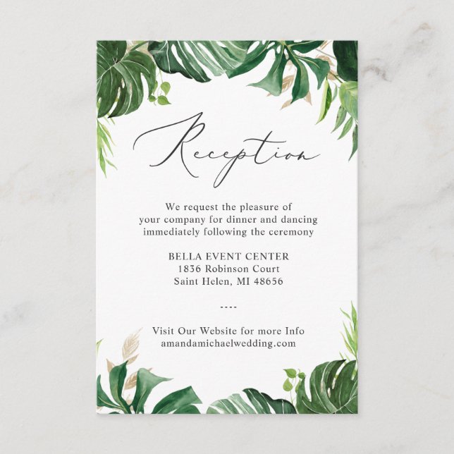 Tropical Palm Wedding Reception Enclosure Card (Front)