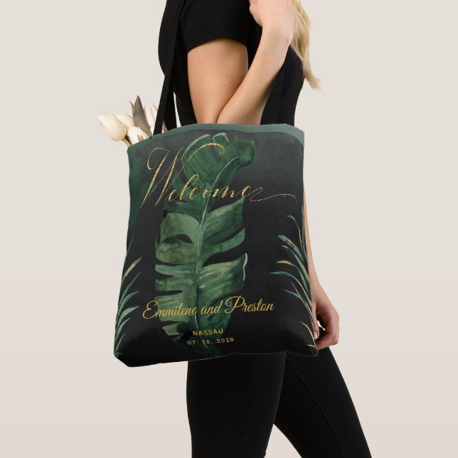 Tropical Palm Wedding Welcome Guest Gift Tote Bag (Close Up)