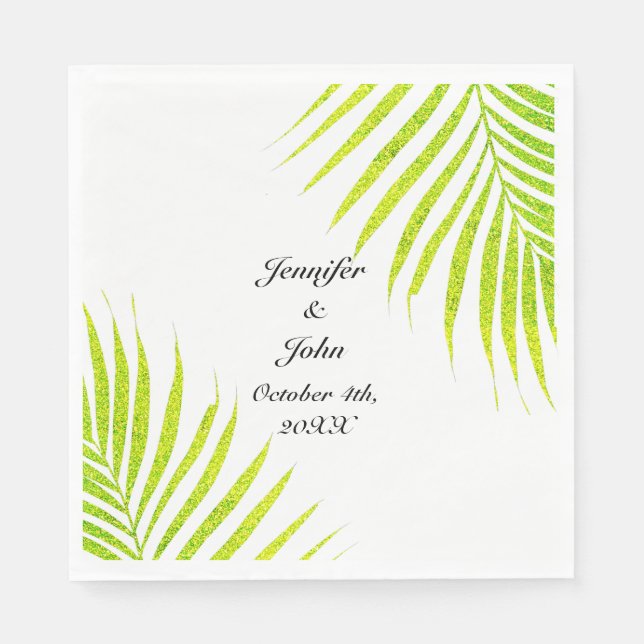 Tropical Palm Weddings Glittery Green Gold 2023 Napkin (Front)