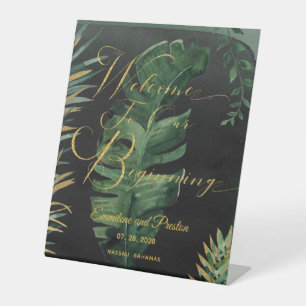 Tropical Palm Welcome To Our Beginning Pedestal Sign