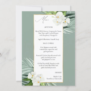 Tropical Palm & White Floral Menu - Mint Green Invitation