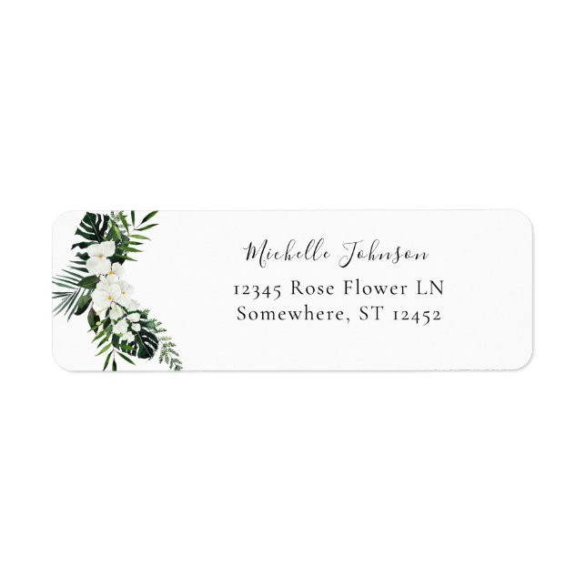 Tropical Palm & White Floral Return Address 3 (Front)