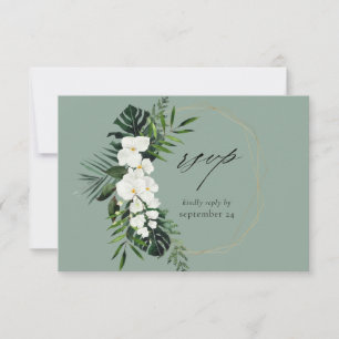 Tropical Palm & White Floral w Meal RSVP Card -MGr