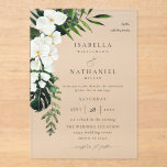 Tropical Palm & White Floral Wedding 2 V2 Acrylic Invitations<br><div class="desc">Hand painted Tropical leaves and white florals Florals were used to create this Tropical Palm & White Floral Wedding Wedding Invitation. It's great for tropical weddings, summer weddings, boho weddings, spring weddings, & destination weddings. They have a luxury, custom look and quality without the luxury price. It's easy to create...</div>