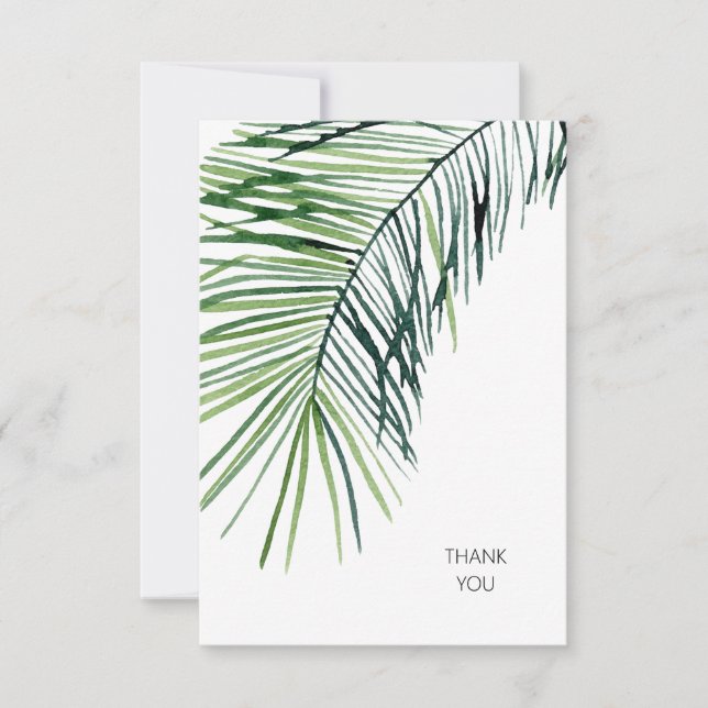 Tropical Palm White Wedding Thank You Card (Front)