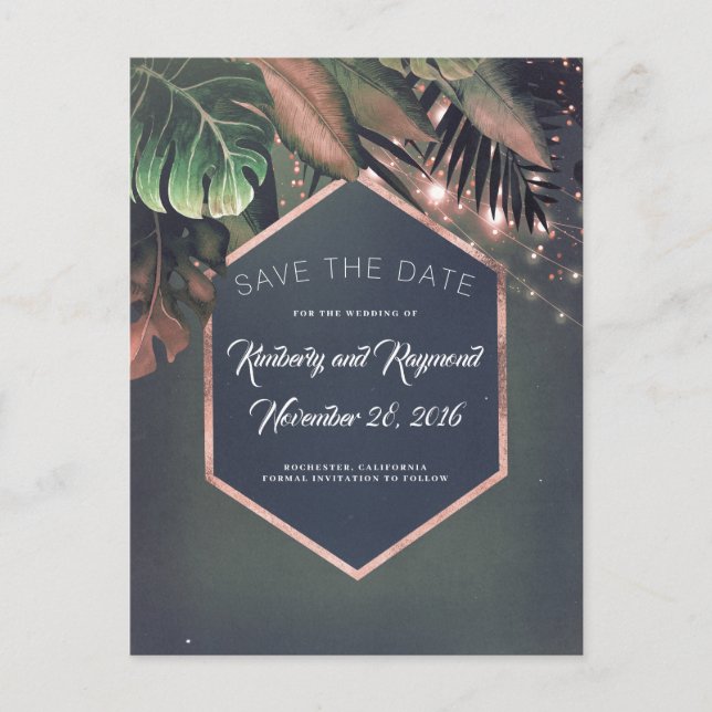 Tropical Palms Beach Save the Date Announcement Postcard (Front)
