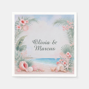 Tropical Palms Beach Seashell Wedding Napkin