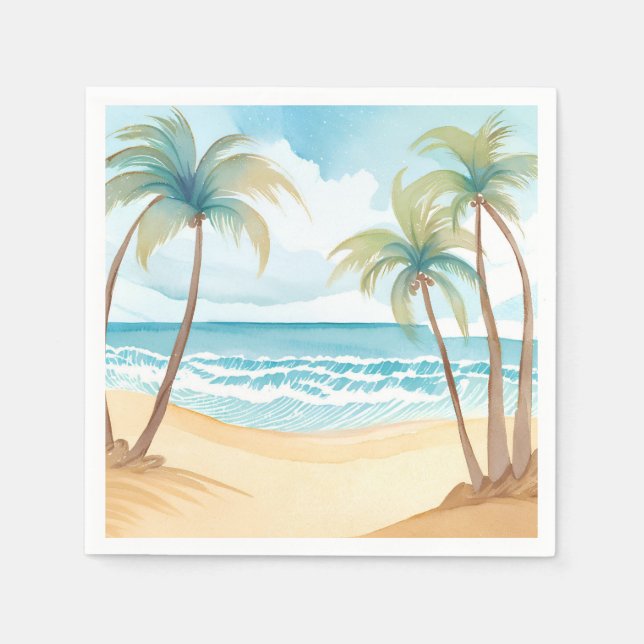 Tropical Palms | Beach Watercolor Wedding Napkin (Front)