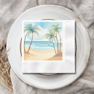 Tropical Palms Beach Watercolor Wedding Napkin