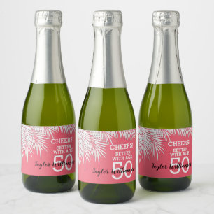 Tropical Palms Birthday Pink Mini Sparkling Wine Label