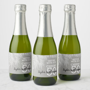 Tropical Palms Birthday Silver Mini Sparkling Wine Label
