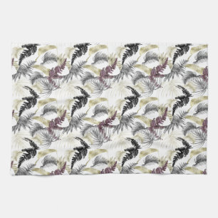 Tropical Palms, Fern in Wine And Black Kitchen Towel