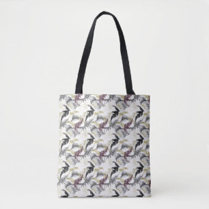 Tropical Palms, Fern in Wine And Black  Tote Bag