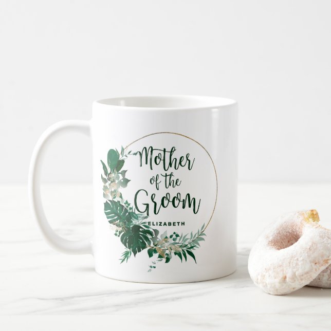 Tropical Palms Gold Circle Mother of the Groom Coffee Mug (With Donut)