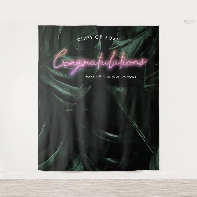 Tropical Palms | Graduation Photo Booth Backdrop Tapestry (Front)