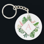 Tropical Palms Monogram Blush Pink Wedding Keychain<br><div class="desc">Destination Location - Tropical Palms Beach Botanical Blush Pink and Green Watercolor Spring Wedding Monogram Keychain (Key Chain) - includes beautiful and elegant script typography with modern botanical leaves and greenery for the special Gift for a Wedding, Bridal Shower (Bride or Bridesmaid), Baby Shower, Bachelorette Party, Sweet 16, 16th, 18th,...</div>