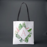Tropical Palms Monogram Blush Pink Wedding Tote Bag<br><div class="desc">Destination Location - Tropical Palms Beach Botanical Blush Pink and Green Watercolor Spring Wedding Monogram Tote Bags on canvas background - includes beautiful and elegant script typography with modern botanical leaves and greenery for the special Gift for a Wedding, Bridal Shower (Bride or Bridesmaid), Baby Shower, Bachelorette Party, Sweet 16,...</div>