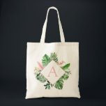 Tropical Palms Monogram Blush Pink Wedding Tote Bag<br><div class="desc">Destination Location - Tropical Palms Beach Botanical Blush Pink and Green Watercolor Spring Wedding Monogram Tote Bags on canvas background - includes beautiful and elegant script typography with modern botanical leaves and greenery for the special Gift for a Wedding, Bridal Shower (Bride or Bridesmaid), Baby Shower, Bachelorette Party, Sweet 16,...</div>