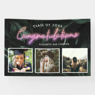 Tropical Palms Neon Lights   Graduation 3 Photo  Banner