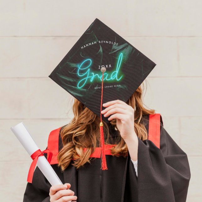 Tropical Palms Neon Lights | Graduation Cap Topper (Creator Uploaded)