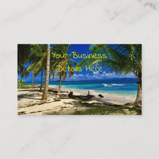 Tropical Palms San Blas Panama Sandy Beach Island Business Card (Front)