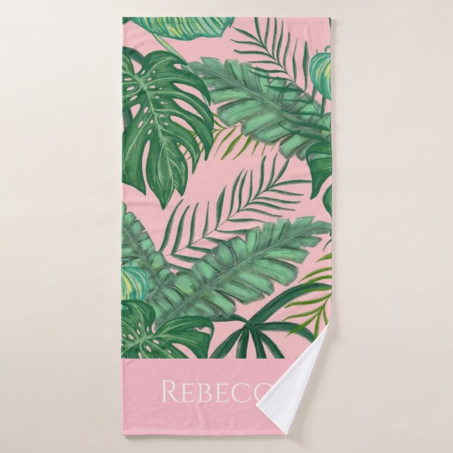 Tropical Palms Stripe Personalised  Beach Towel (Bath Towel)