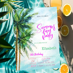 Tropical Palms Summer Birthday Party Invitation