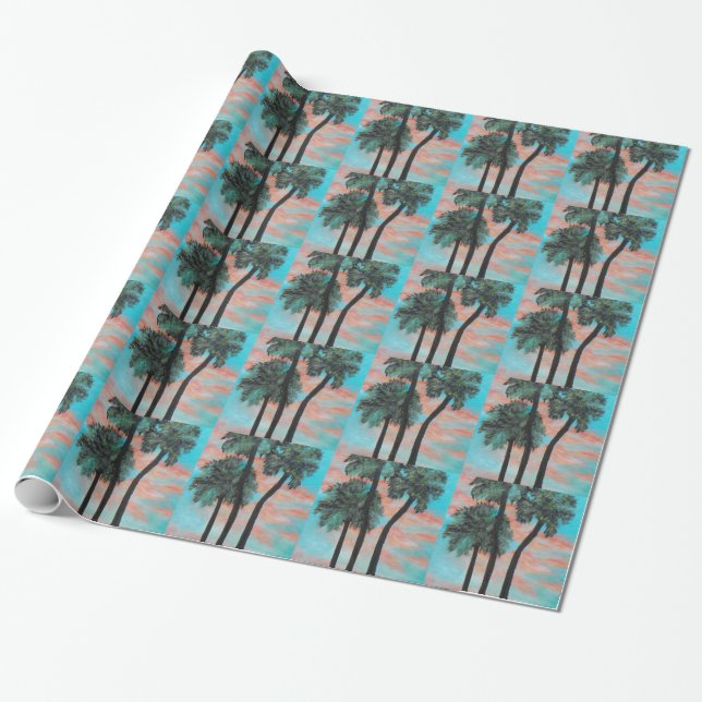 TROPICAL PALMS SUNSET Wrapping Paper (Unrolled)