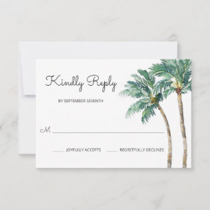 Tropical Palms   Watercolor Wedding RSVP Card