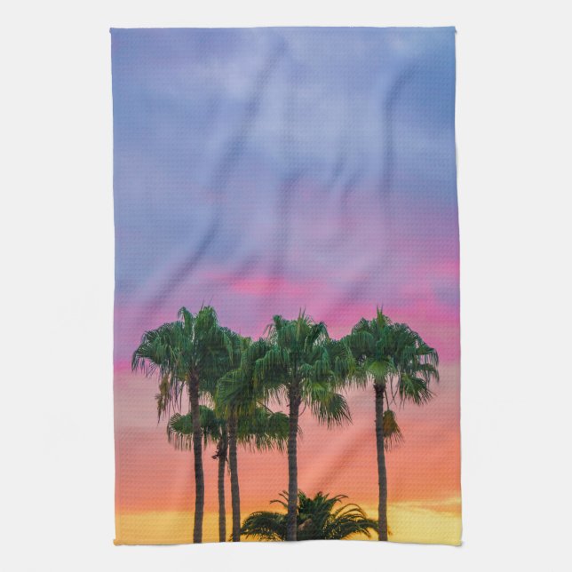 Tropical Palms with a Rainbow Sky Kitchen Towel (Vertical)