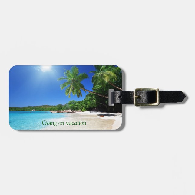 Tropical palmtrees paradise beach luggage tag (Front Horizontal)