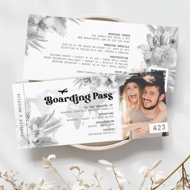 Tropical Pampas Boarding Pass Wedding Invitation (Creator Uploaded)