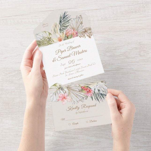 Tropical Pampas Botanicals Wedding All In One Invi All In One Invitation (Tearaway)
