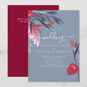 Tropical Pampas Grass Navy Berry Wedding