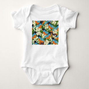 Tropical papaya and bird pattern. baby bodysuit