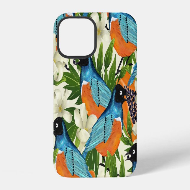 Tropical papaya and bird pattern. iPhone case (Back)