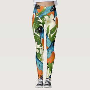 Tropical papaya and bird pattern. leggings