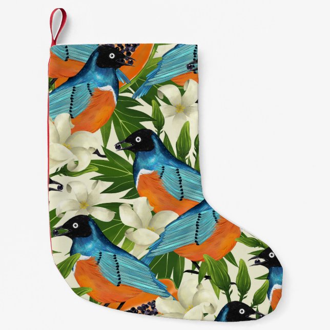 Tropical papaya and bird pattern. small christmas stocking (Front)