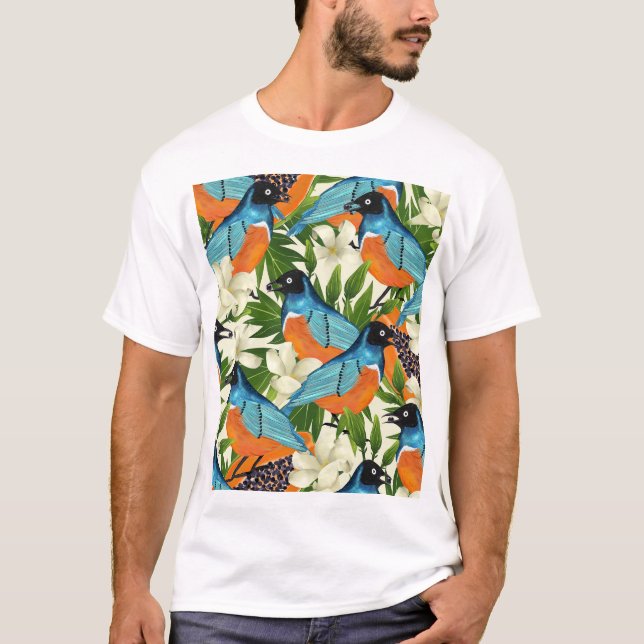 Tropical papaya and bird pattern. T-Shirt (Front)