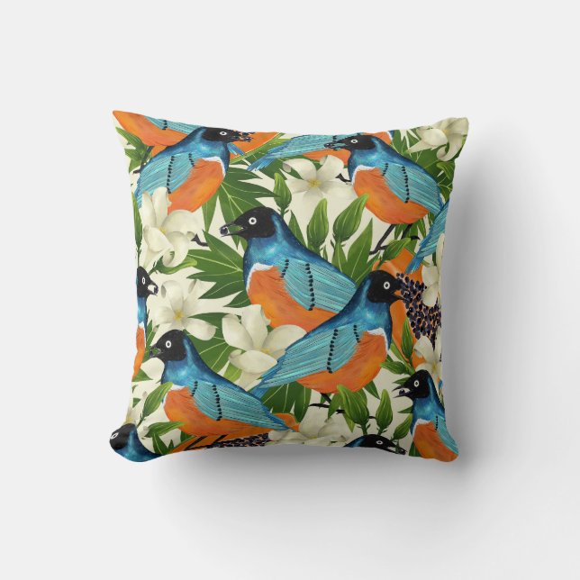 Tropical papaya and bird pattern. throw pillow (Front)