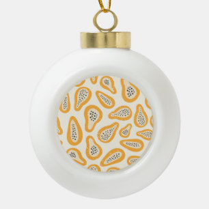 Tropical Papaya: Grunge, Hand Drawn. Ceramic Ball Christmas Ornament