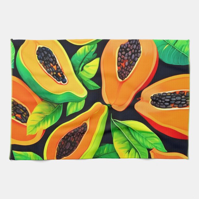 Tropical Papaya Paradise Kitchen Towel (Horizontal)