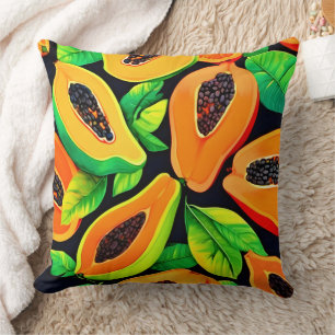 Tropical Papaya Paradise Throw Pillow