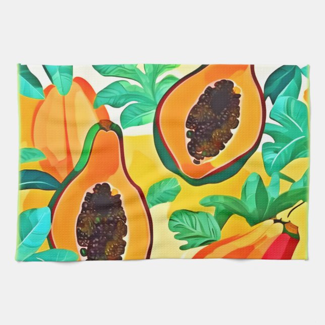 Tropical Papaya Pop Art Kitchen Towel (Horizontal)